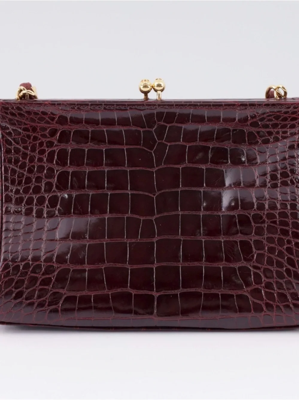 Chanel Vintage Bordeaux Crocodile Kisslock Evening Bag